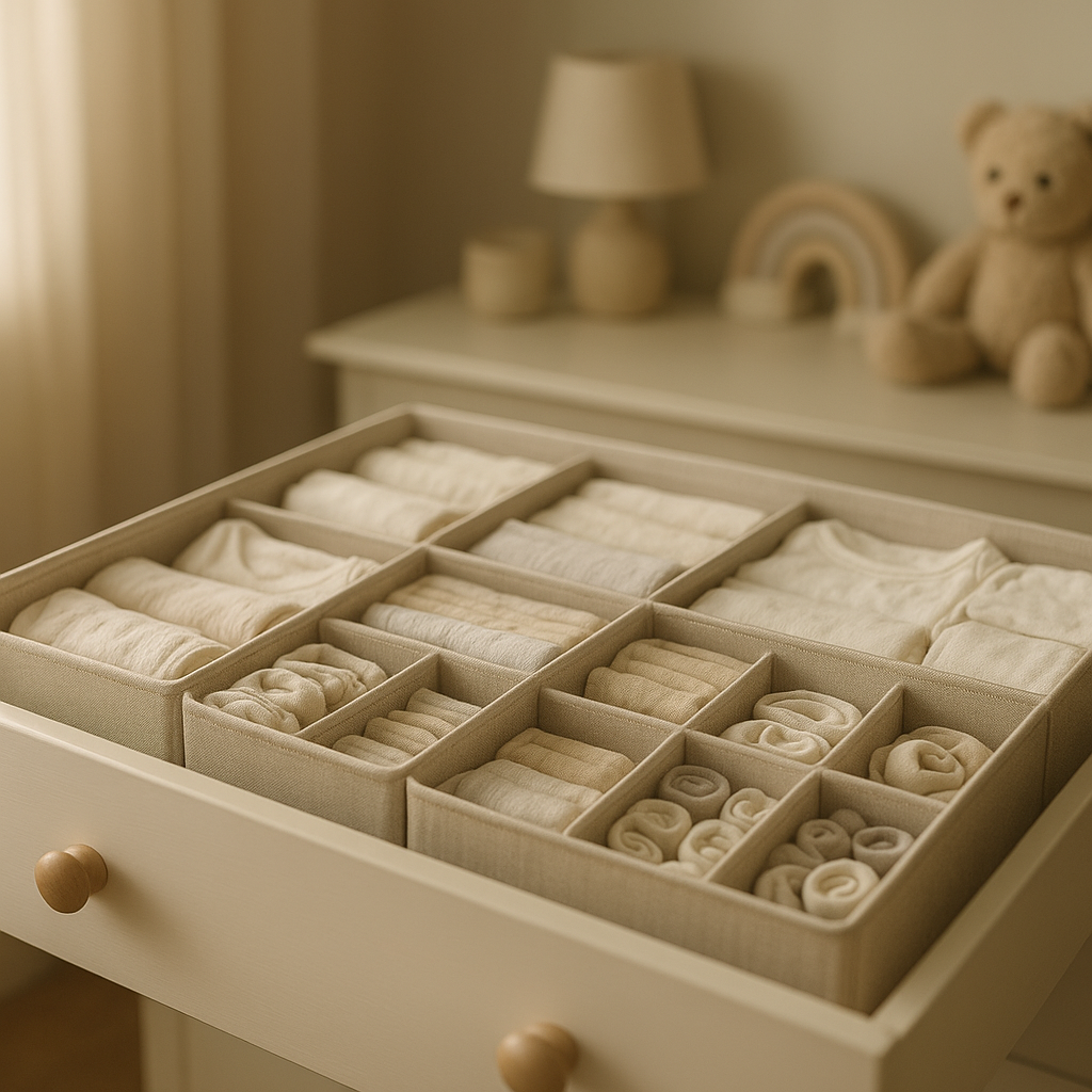 Criusia Drawer Organizer Clothes, 10 Pack Dresser Organizer for Baby Clothes, Underwear, Sock- Foldable Closet Organization and Storage Dividers Bins for Nursery, Bedroom (Beige) product view